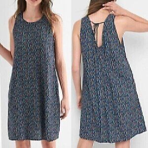 GAP Sleeveless Tie Back Swing Tank Dress Black Rainbow Blue Red Rayon Mini XS